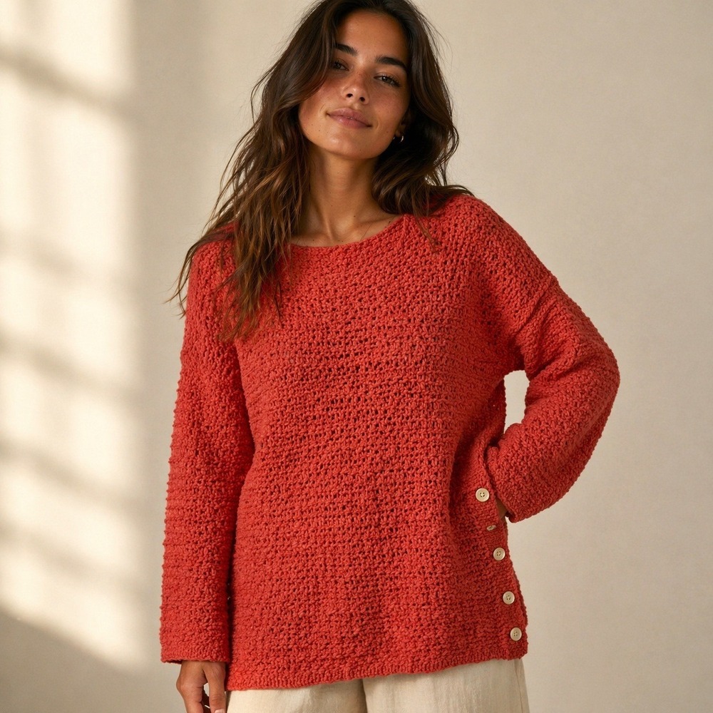 J Jill Sweater Womens Small Coral Crochet Coastal Granny Boho